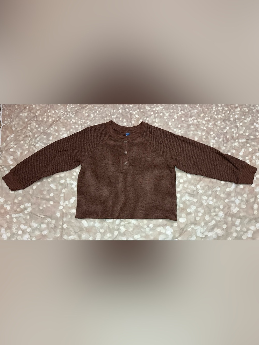 Old Navy Chocolate Brown Ribbed Henley Sweater